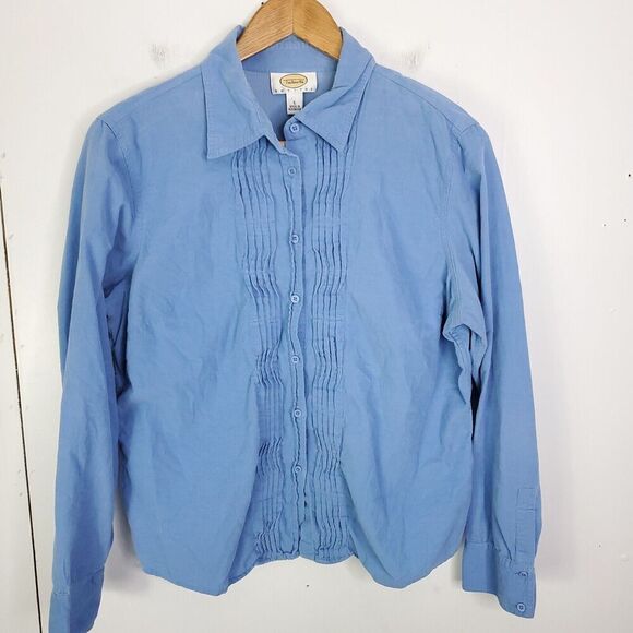 Talbots Tops - Talbots Shirt Womens L Petite Corduroy Button Down Pleating Front Baby Blue